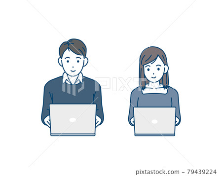 使用筆記本電腦的年輕男女自由遠程工作遠程工作插圖素材 79439224