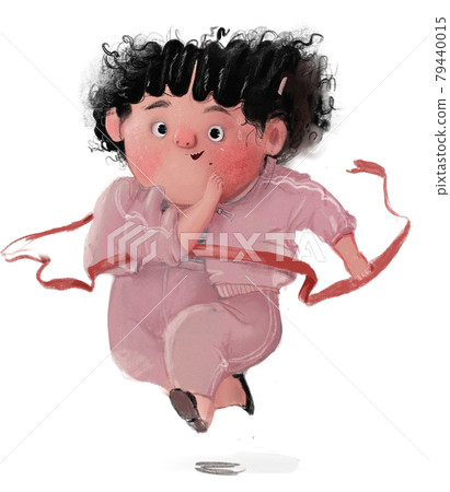 cute dansing curly haired girl with pink sport costume cute dansing curly haired girl with pink sport costume 79440015