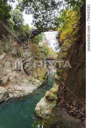 Autumn of Katsura River with "Kai no Saruhashi" and "Yatsusawa Power Station No. 1 Waterway Bridge" / Otsuki City, Yamanashi Prefecture [National scenic spot] 79440161