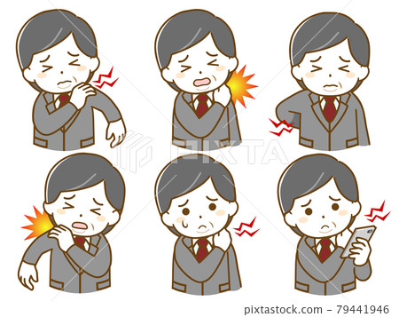 身穿西裝、肩頸酸痛的胖中年男子 79441946