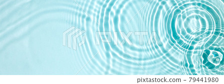 Blue water texture, blue mint water surface with rings and ripples. Spa concept background. Flat lay, copy space. 79441980