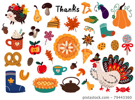 Set of elements for Thanksgiving celebration 79443360