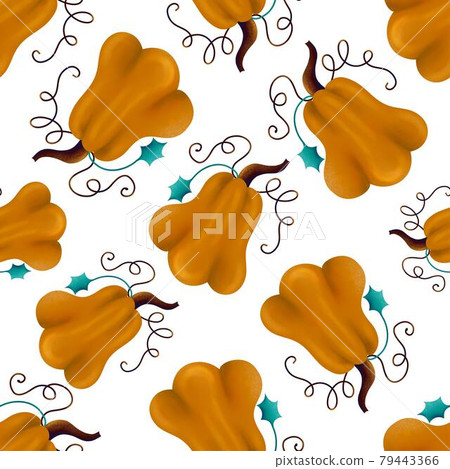 seamless pattern with orange colored autumnal pumpkins 79443366