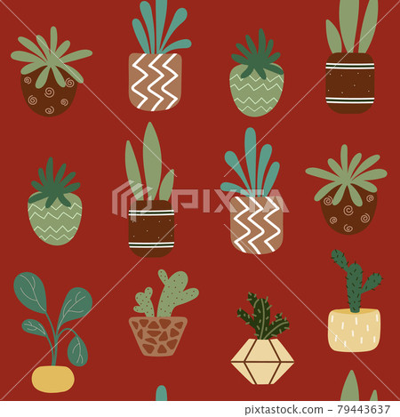 Home potted plants seamless pattern. - Stock Illustration [79443637 ...