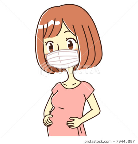 Illustration of a pregnant woman wearing a mask 79443897