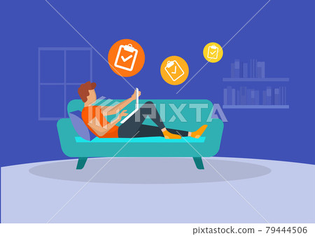 man with laptop on sofa Due to the coronavirus outbreak situation, work from home to stop the outbreak. independent or educational ideas cute illustration in flat style man with laptop on sofa Due to the coronavirus outbreak situation, work from home to stop the outbreak. independent or educational ideas cute illustration in flat style 79444506
