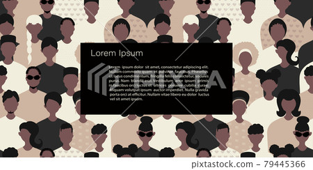 Stop racism and stronger together concept. BLM, Black lives matter,  African Americans and white people against racism. Vector Template with copy space for invitation, cards or banner and  poster, 79445366