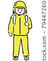 Evacuating child wearing a helmet 79447260