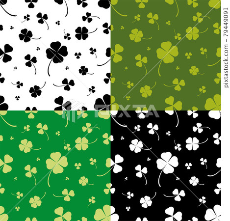 set of seamless patterns with silhouettes of clover leaves. Ornament for decoration and printing on fabric. Design element. Vector 79449091