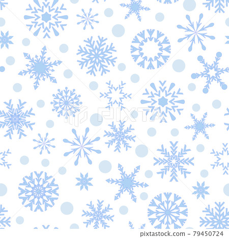 Different blue snowflakes on white background. Seamless pattern, vector. 79450724