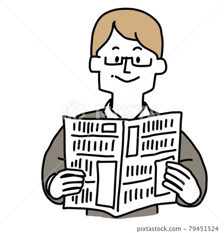 A man who can easily see newspapers with reading glasses 79451524