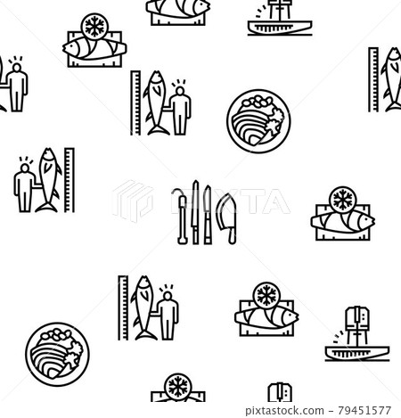 Tuna Auction Tsukiji Market Vector Seamless Pattern 79451577