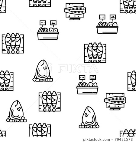 Tuna Auction Tsukiji Market Vector Seamless Pattern 79451578