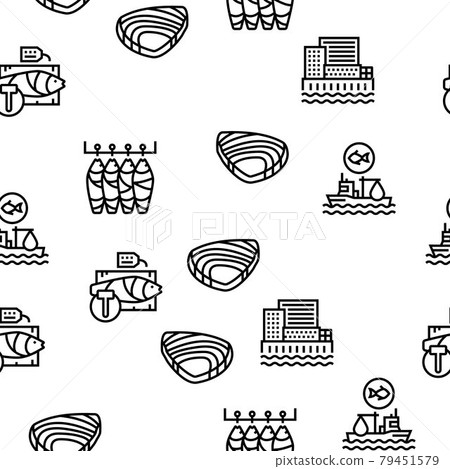 Tuna Auction Tsukiji Market Vector Seamless Pattern 79451579
