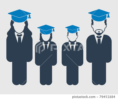 Graduate Student Team Icon.Standing Male and female symbols with cap on head. Flat style vector EPS. 79451884