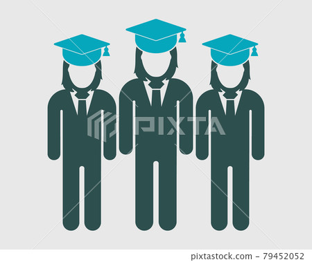 Graduate Student Team Icon. Standing Female symbols with cap on head. Flat style vector EPS. 79452052