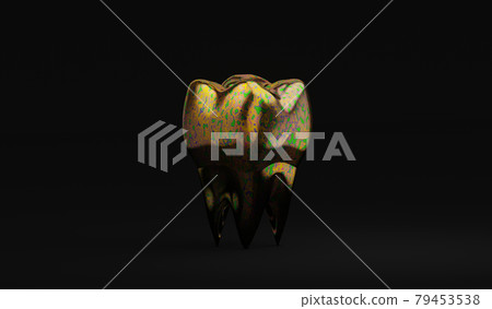 unusual color molar tooth on black background, dirty tooth concept, bacterial plaque, 3d illustration unusual color molar tooth on black background, dirty tooth concept, bacterial plaque, 3d illustration 79453538