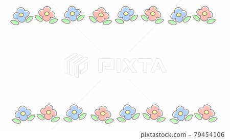 Blue and pink hand-painted flower line background frame copy space 79454106