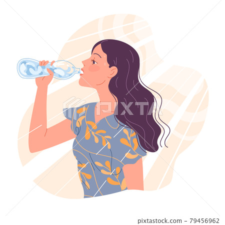 Young woman is thirsty in the heat and drinks water Young woman is thirsty in the heat and drinks water 79456962