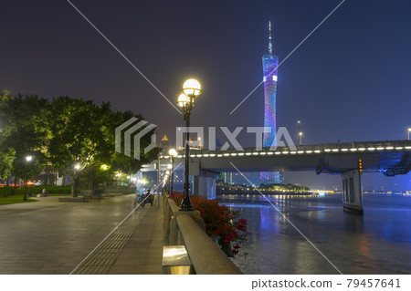 Canton TV Tower at nighttime in Guangzhou, China 79457641
