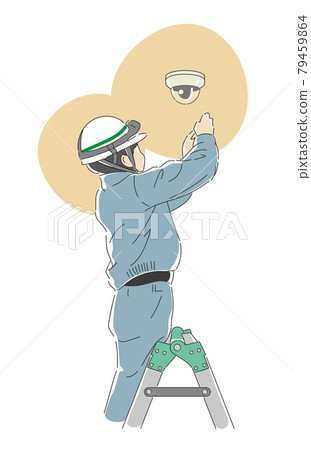 Workers installing security cameras 1 79459864