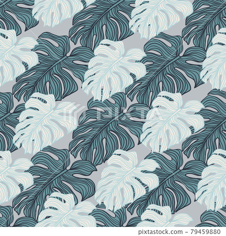 Tropical leaves philodendron plant silhouette backdrop. Geometric exotic wallpaper. Monstera leaf seamless pattern on green background. 79459880