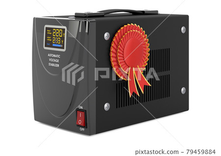 Voltage stabilizer with best choice badge, 3D rendering 79459884
