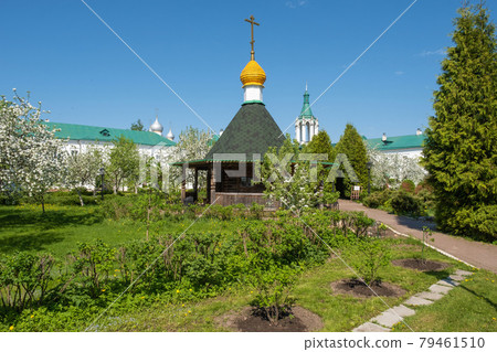 Flowering trees in the Spaso-Yakovlevsky Monastery in the city of Rostov, Yaroslavl region. 79461510
