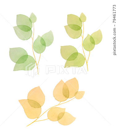 Set of branches with watercolor leaves, spring or autumn leaves, isolated elements, for background, banner, postcard. 79461773