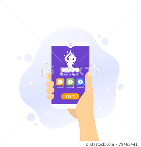 meditation app design, phone in hand, vector meditation app design, phone in hand, vector 79465441