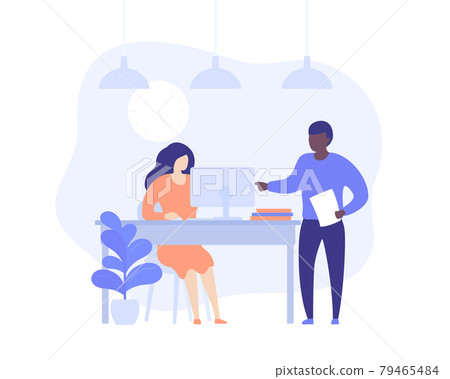 supervisor and employe working at computer, vector supervisor and employe working at computer, vector 79465484