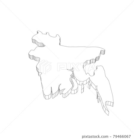 Bangladesh - 3D black thin outline silhouette map of country area. Simple flat vector illustration 79466067