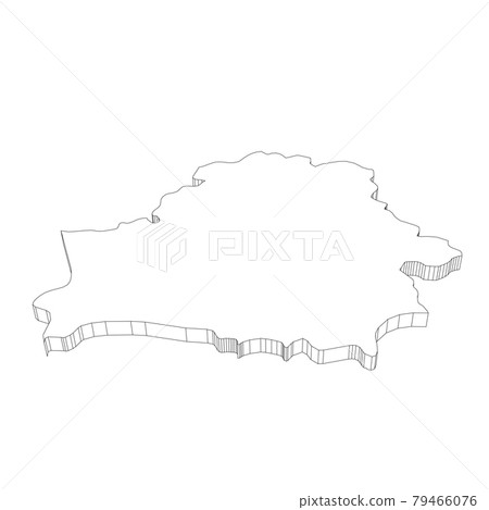 Belarus - 3D black thin outline silhouette map of country area. Simple flat vector illustration 79466076