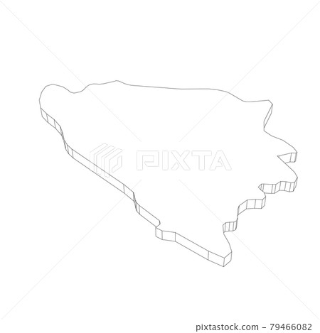 Bosnia and Herzegovina - 3D black thin outline silhouette map of country area. Simple flat vector illustration 79466082