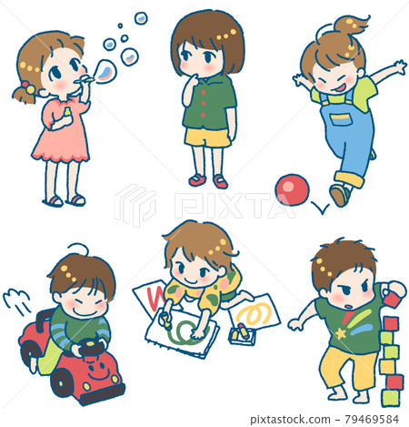 Illustration set of children playing (solid color | full color) 79469584