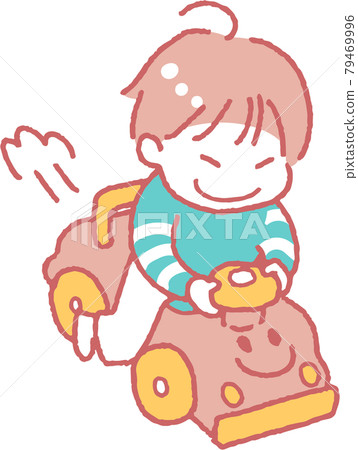 一個孩子在玩具車裡玩耍的插圖(主線顏色粉紅色) 一個孩子在玩具車裡玩耍的插圖(主線顏色粉紅色) 79469996