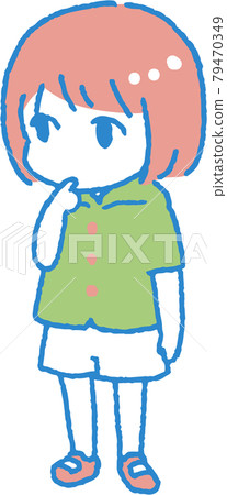 Illustration of a child standing vaguely while sucking his finger (main line color blue 4 colors) Illustration of a child standing vaguely while sucking his finger (main line color blue 4 colors) 79470349
