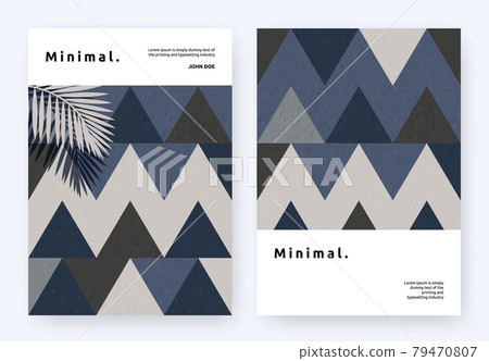 Book cover template design, symmetrical triangle shapes pattern with leaves 79470807