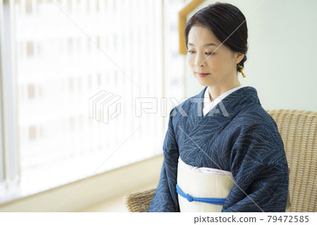 Kimono summer thin clothes single clothes women in their 60s 79472585