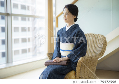 Kimono summer thin clothes single clothes women in their 60s 79472596