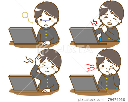 男學生在電腦上工作累了 79474938