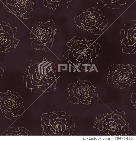 Seamless pattern. Gold outlines of spring flowers and leaves 79475436