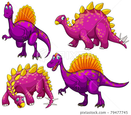 Set of purple dinosaur cartoon character - Stock Illustration [79477745] -  PIXTA