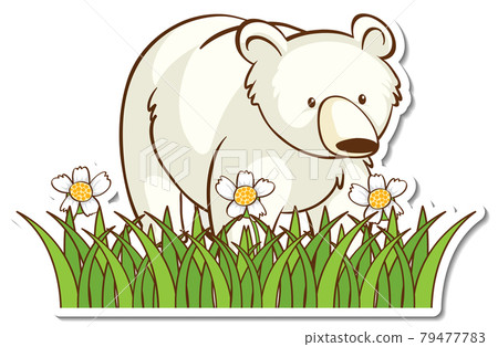 Polar bear in grass field sticker 79477783