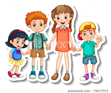 Sticker template with group of children cartoon character isolated Sticker template with group of children cartoon character isolated 79477915