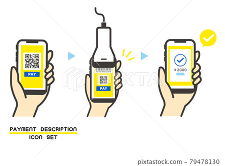 Vector illustration material / card / payment / QR explaining how to make cashless payment 79478130