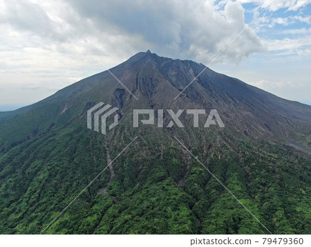 Aerial view near the summit of Mt. Minamidake on Sakurajima Aerial view near the summit of Mt. Minamidake on Sakurajima 79479360