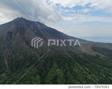 Aerial view near the summit of Mt. Minamidake on Sakurajima Aerial view near the summit of Mt. Minamidake on Sakurajima 79479361