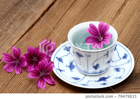 Herbal tea from fresh flowers of  Wild mallow, lat.  Malva sylvestris. 79479815