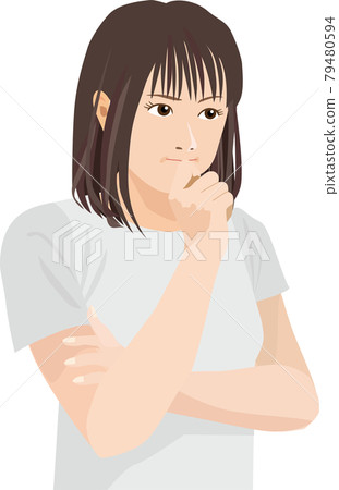 A woman who thinks with her arms folded A woman who thinks with her arms folded 79480594